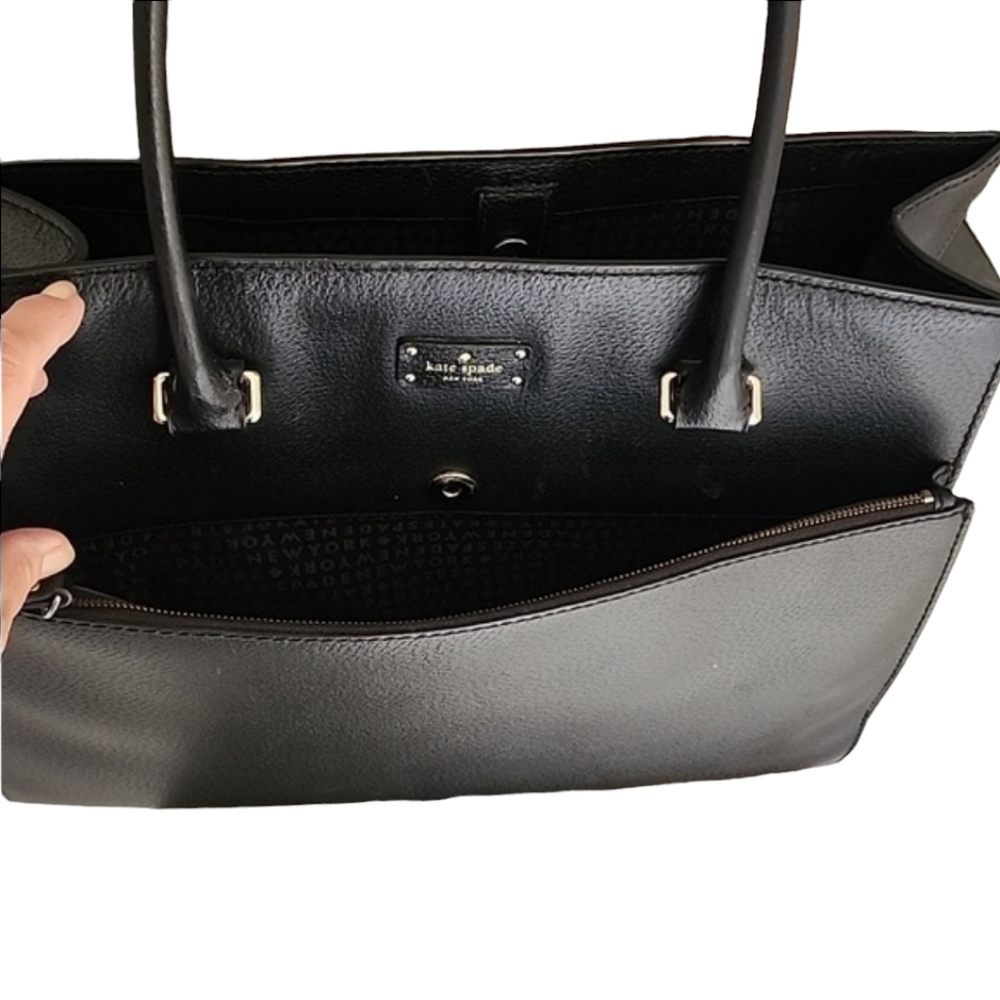 KATE SPADE Maeve Black Leather Satchel Large Tote Shoulder Bag Purse Briefcase - Picture 14 of 16